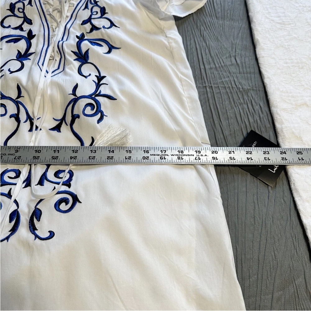 Lulus Small Embroidered Lace Up Shift Dress Vacation Beach Down In Kokomo - Picture 11 of 13